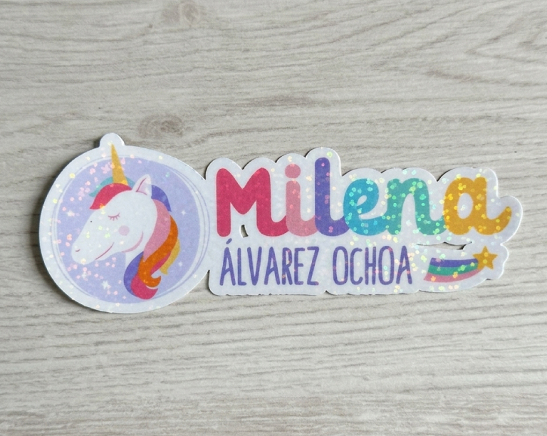 Name tag unicornio glitter